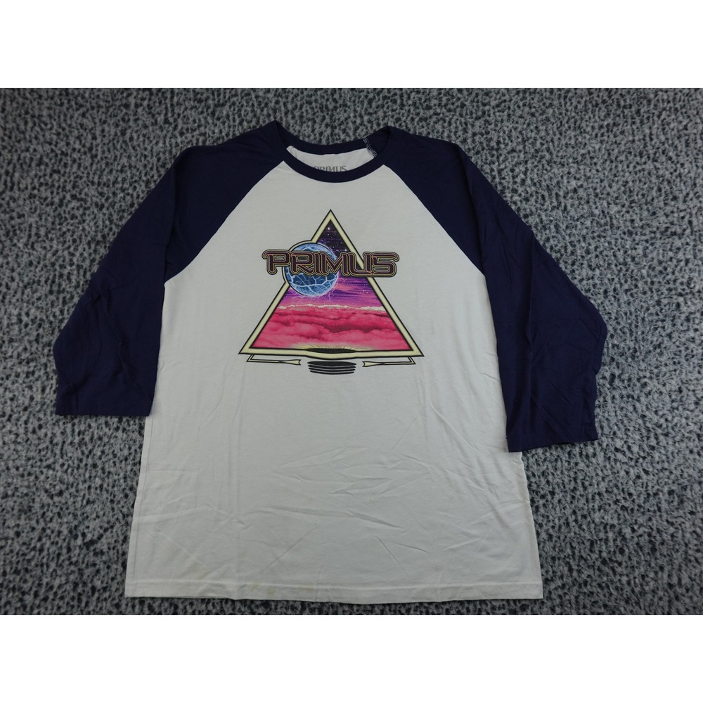 Primus Raglan T-Shirt Mens Large White Navy Blue 3/4 Sleeve Band Tee